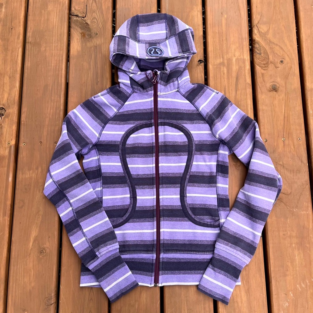 Lululemon Sweatshirt Full Zip Scuba Hoodie Purple Striped Size 6